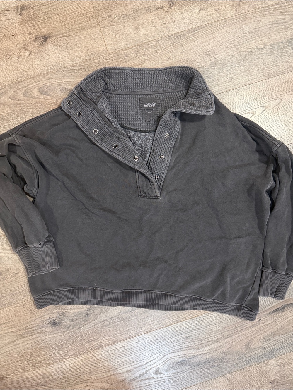 aerie Charcoal Snap-Front Waffle Collar Pullover